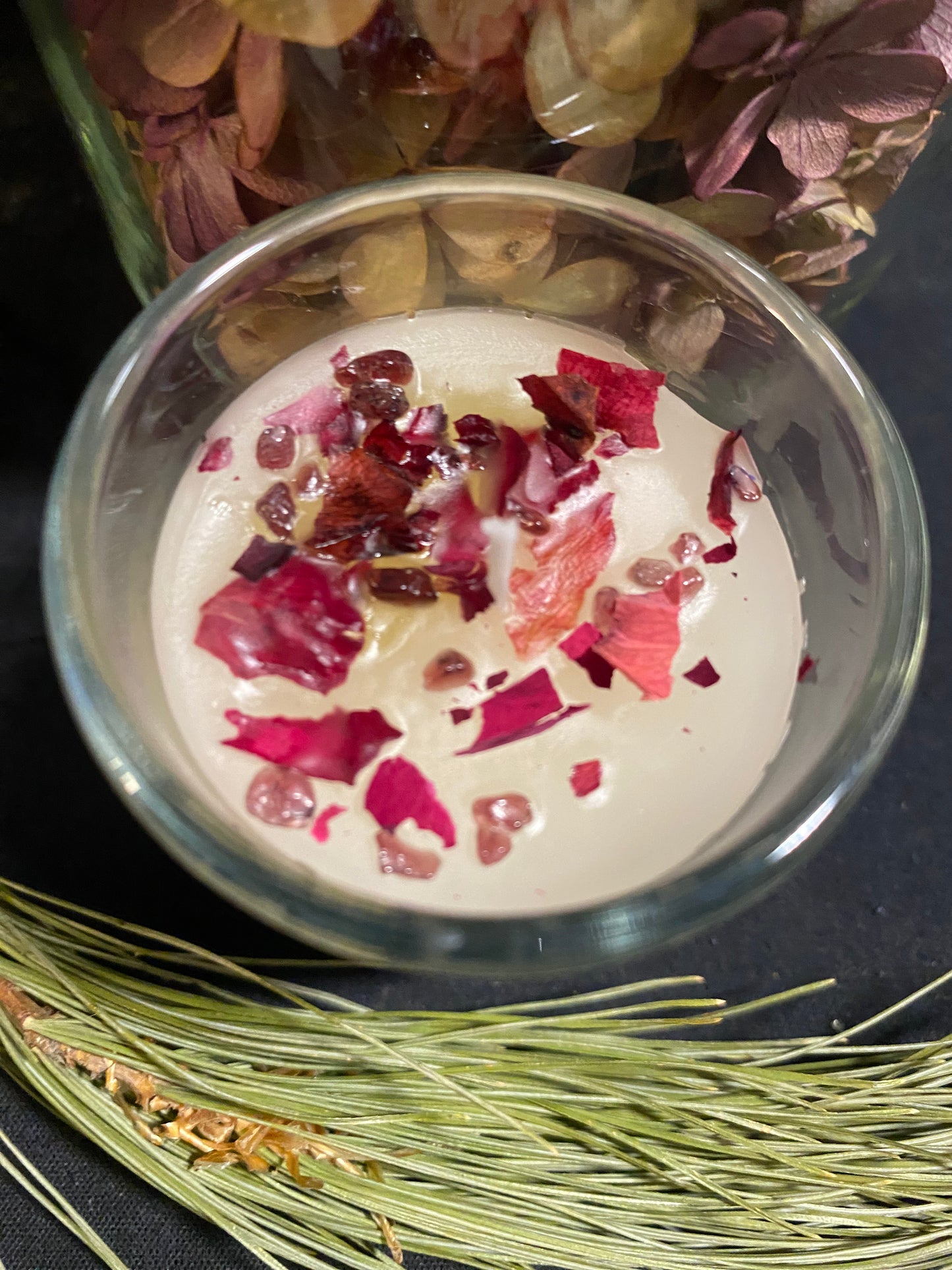Love and Romance Candle #2 with Blessed Oil & Jezebel Oil. Garnet and Flowers.