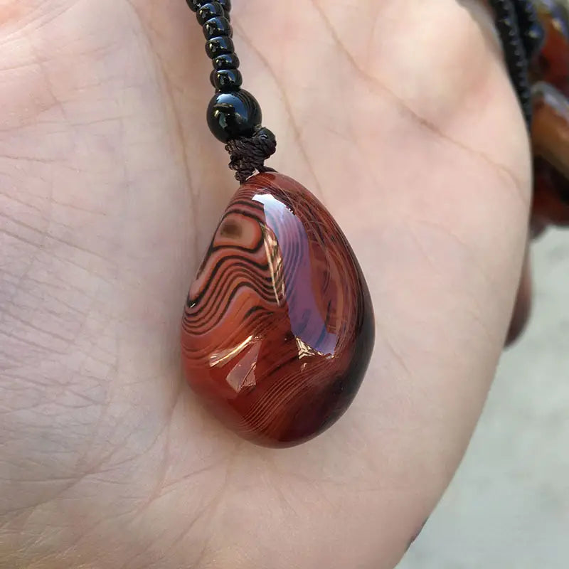 Natural Agate Stone Pendant on Beaded 12" Necklace