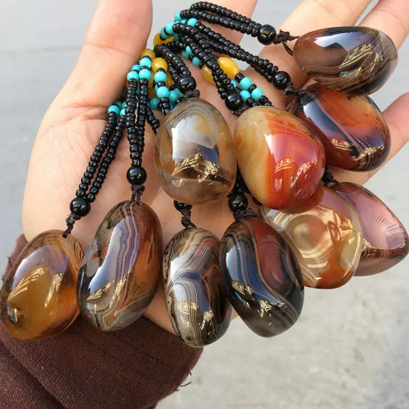 Natural Agate Stone Pendant on Beaded 12" Necklace