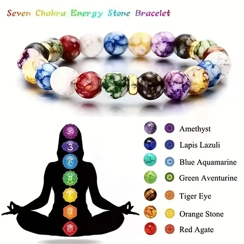 1 Pc 7 Chakra Healing Crystals Bracelet - Volcanic Stone