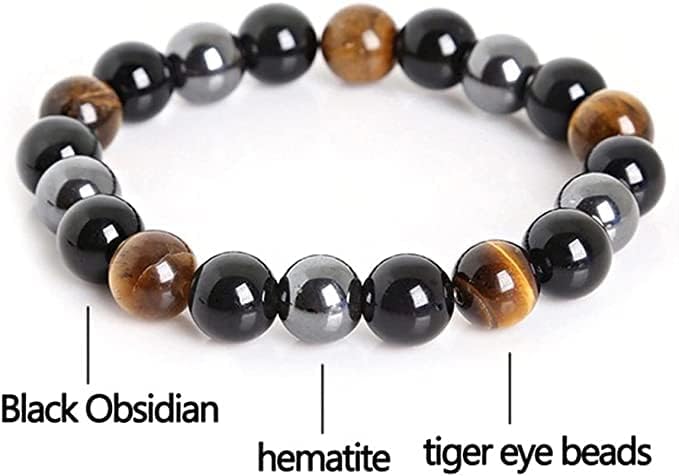 Magnetic Hematite Bracelet with Tiger and Obsidian Stones Mens