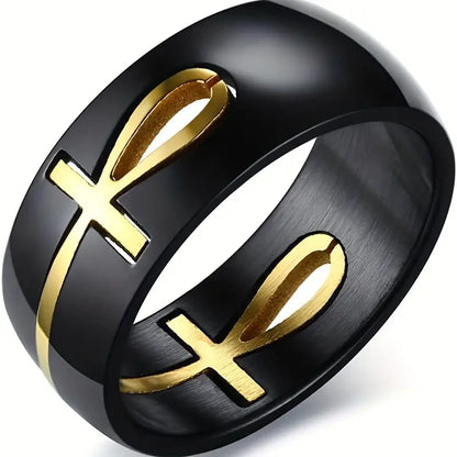 Gold & Black Ankh Ring Stainless Steel