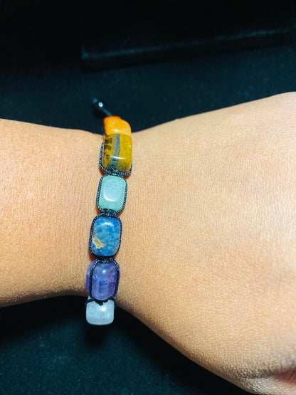 7 Chakra Stone Yoga Bracelet Men & Women / Square Stones